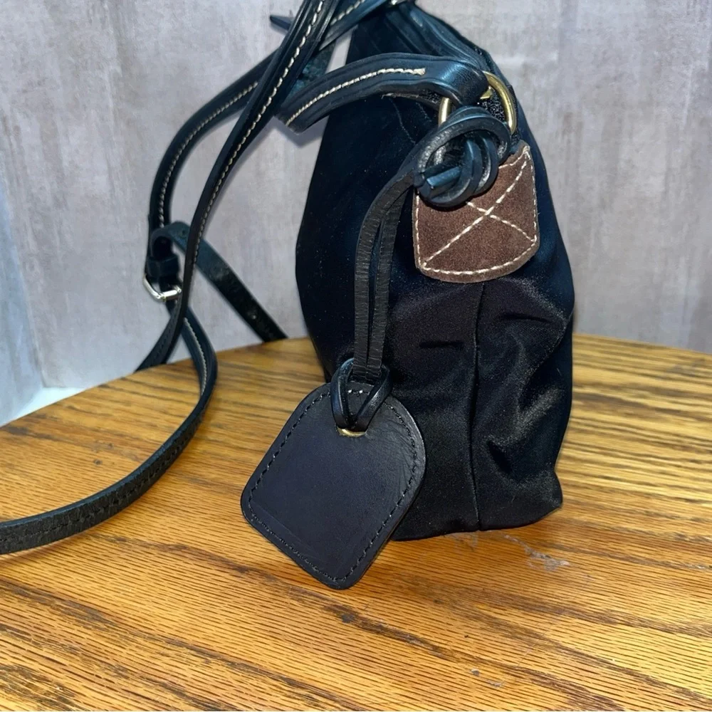 DOONEY & BOURKE Black Nylon Leather Trim Crossbody Purse Gold Charm Duck Logo